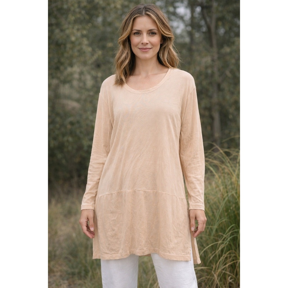 FLAX by Jeanne Engelhart Long Sleeve Top‎ Womens Sz M Minimal Boho Brown Stretch